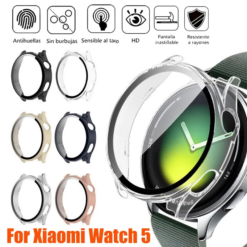 Case+Glass for Xiaomi Watch 5 PC All-around Bumper Anti-scratch Protective Cover+Screen Protector For MI Watch 5 Accessories