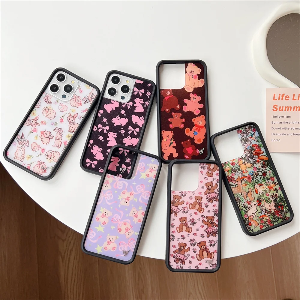 Wildflower 3D Cartoon Flower Rabbit Bear animal phone Case for iPhone 15 14 13 12 Pro Max 14pro 15pro WF Metal sign Cute Cover