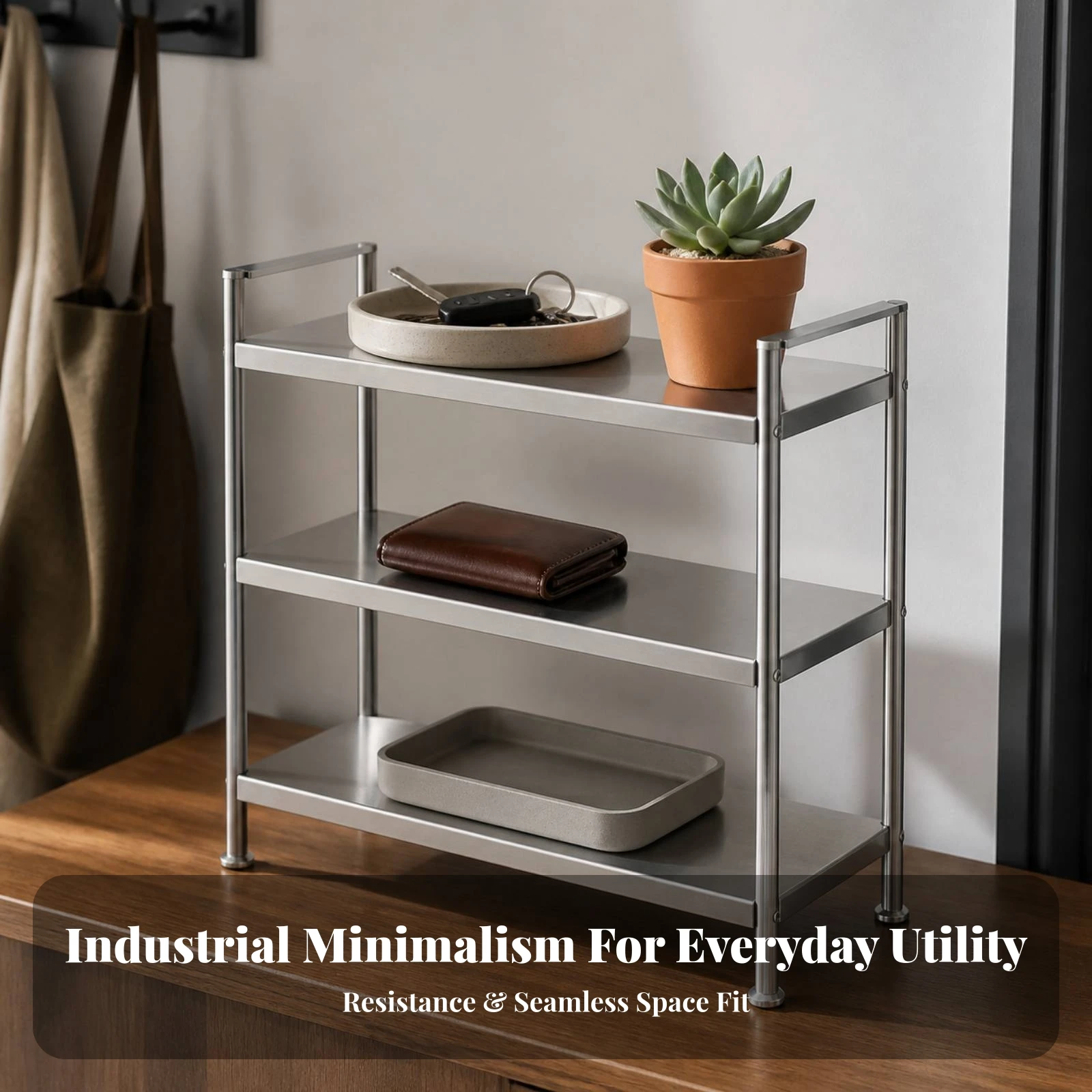 Stainless Steel Tabletop Storage Rack Multifunctional Storage Rack with Raised Edge Shelves Polished Silver Easy to Install
