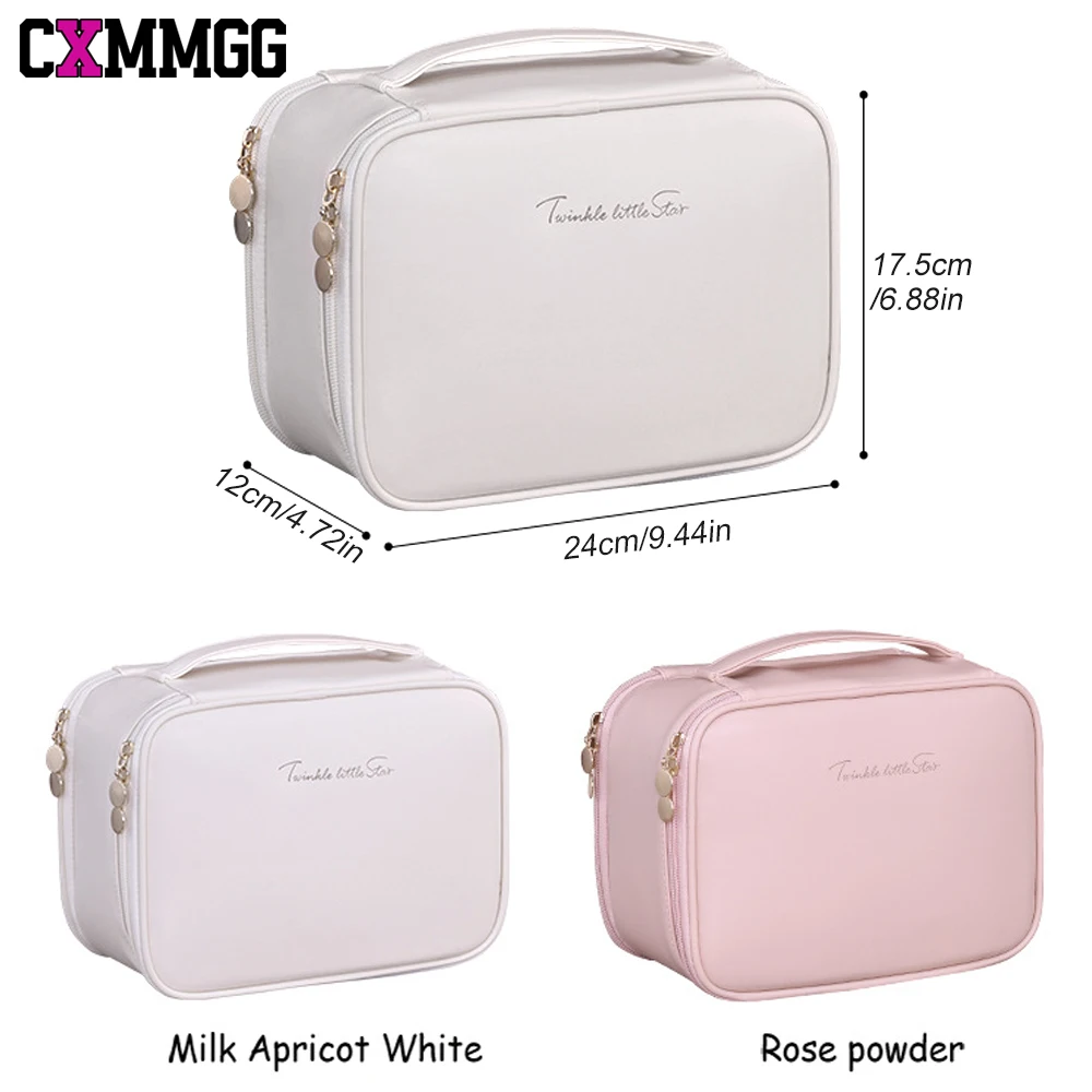 

Large Travel Makeup Bag with Brush Compartment & Handle,High Capacity Cosmetic Organizer,Waterproof Toiletry Bag for Women Girls