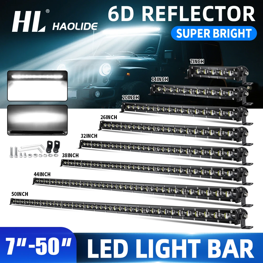 HL 6D Ultra Strip LED Light Bar 8-50inch LED Driving Fog Lamp Work Light Bar 4x4 Led Bar for Motorcycle Offroad SUV ATV Tractor