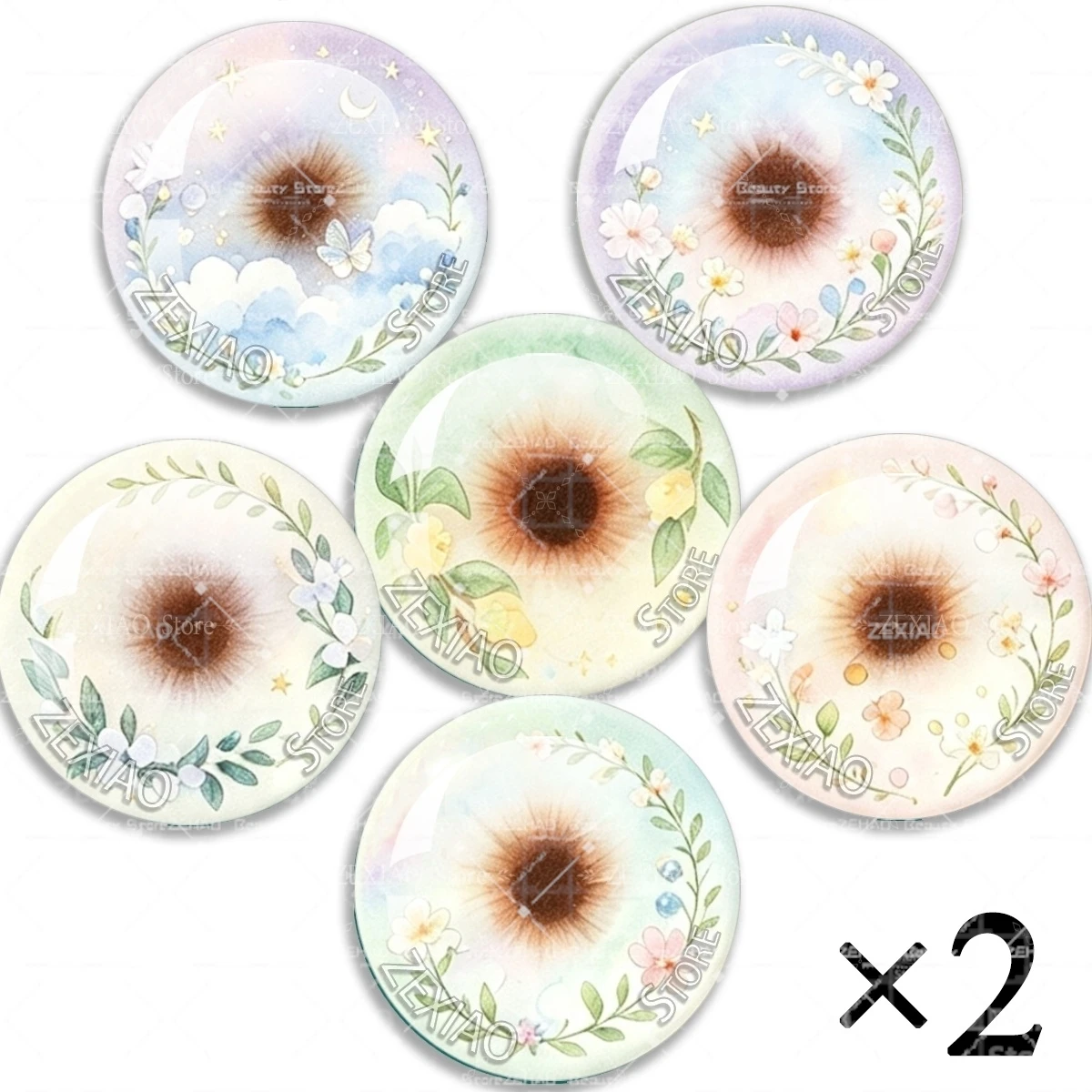 12PCS Cartoon Creative Flower Cute Animal Pattern Blyth Doll Eyes Pupil Chips Glass Cabochon Accessory Bulk Item MS009 ﻿