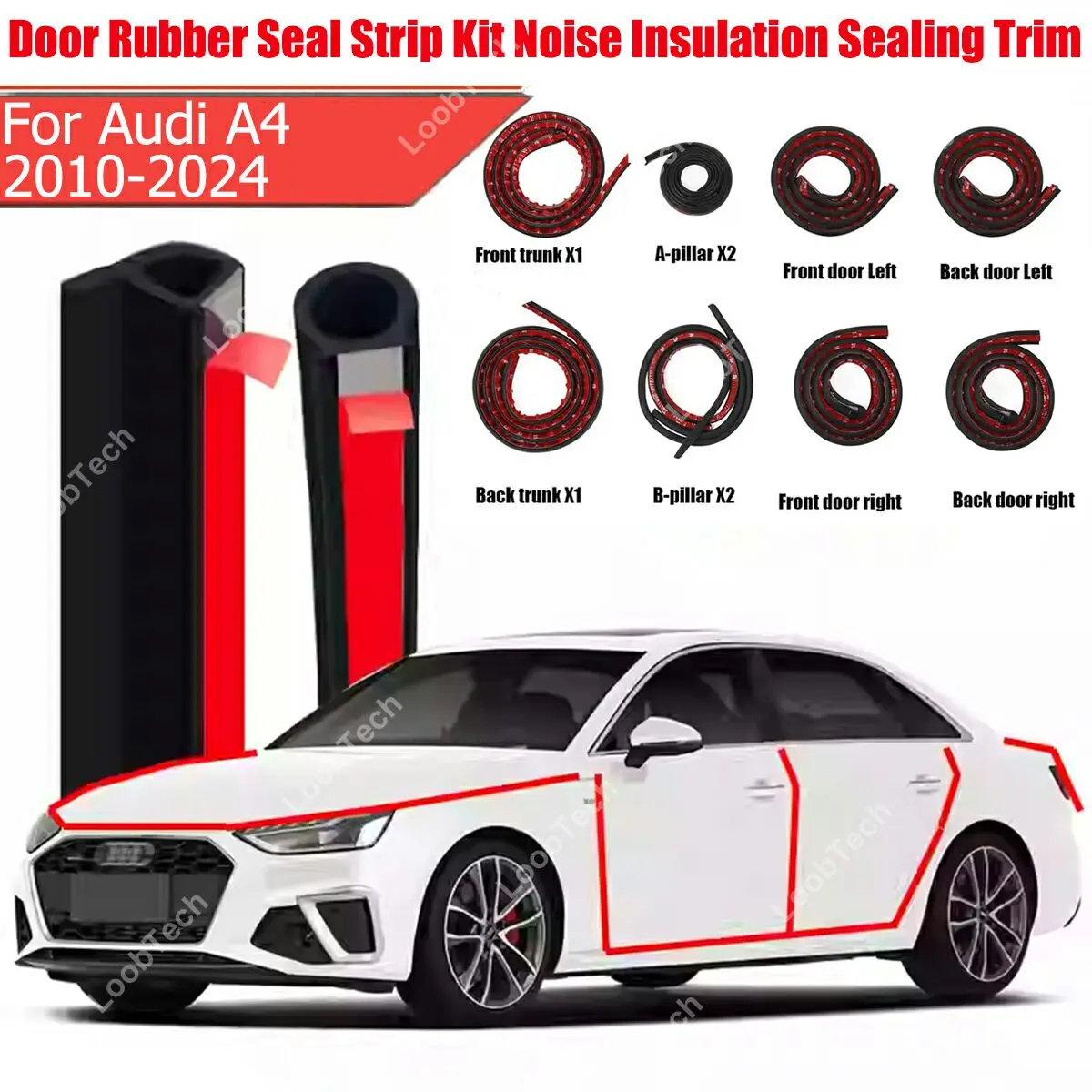 

Door Seal Strip Kit Rubber Weather Draft Wind Noise Reduction For Audi A4 10-24 Self Adhesive Door Engine Cover Soundproof Strip