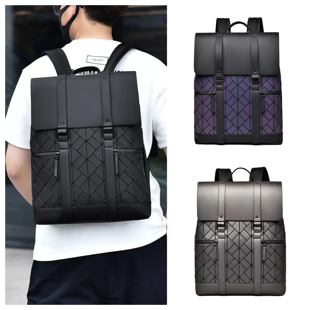 

Модный мужской рюкзак, стильный прочный мужской повседневный рюкзак большой вместимости с клапаном, студенческий рюкзак, водонепроницаемый ПУ