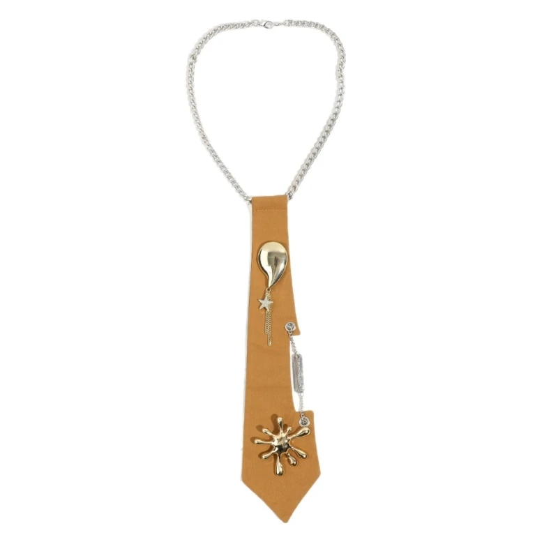 x5xa-uniform-punk-tie-for-senior-high-school-girl-uniform-pre-tied-preepy-look-adjustable-neck-ties-with-metal-chain