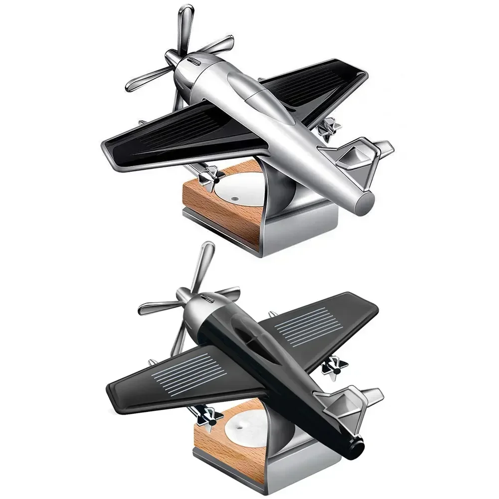 Solar Energy Powered Aluminum Alloy Airplane Model Dashboard Ornament - Creative Rotating Propeller Aviation-Themed Car Interior