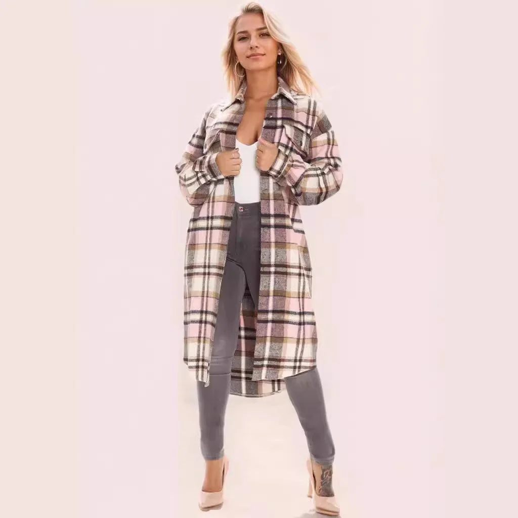 

Модная куртка в клетку с принтом, обтекаемый дизайн, качественная женская модная ветровка, пальто на пуговицах спереди, стильная верхняя одежда