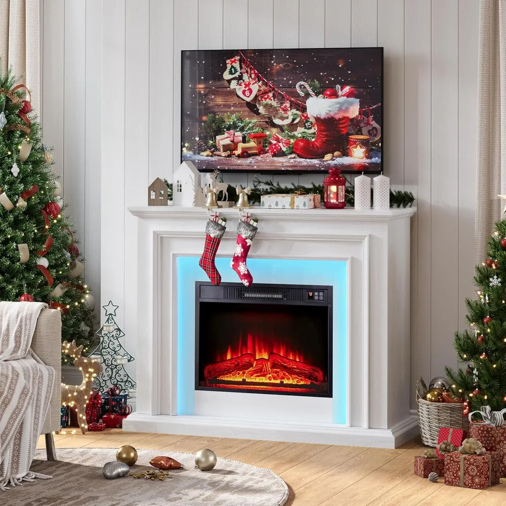 

44 Inches LED Lights Electric Fireplace with Mantel, Tall Fire Place Heater Freestanding,Delicate Three-Dimensional molding