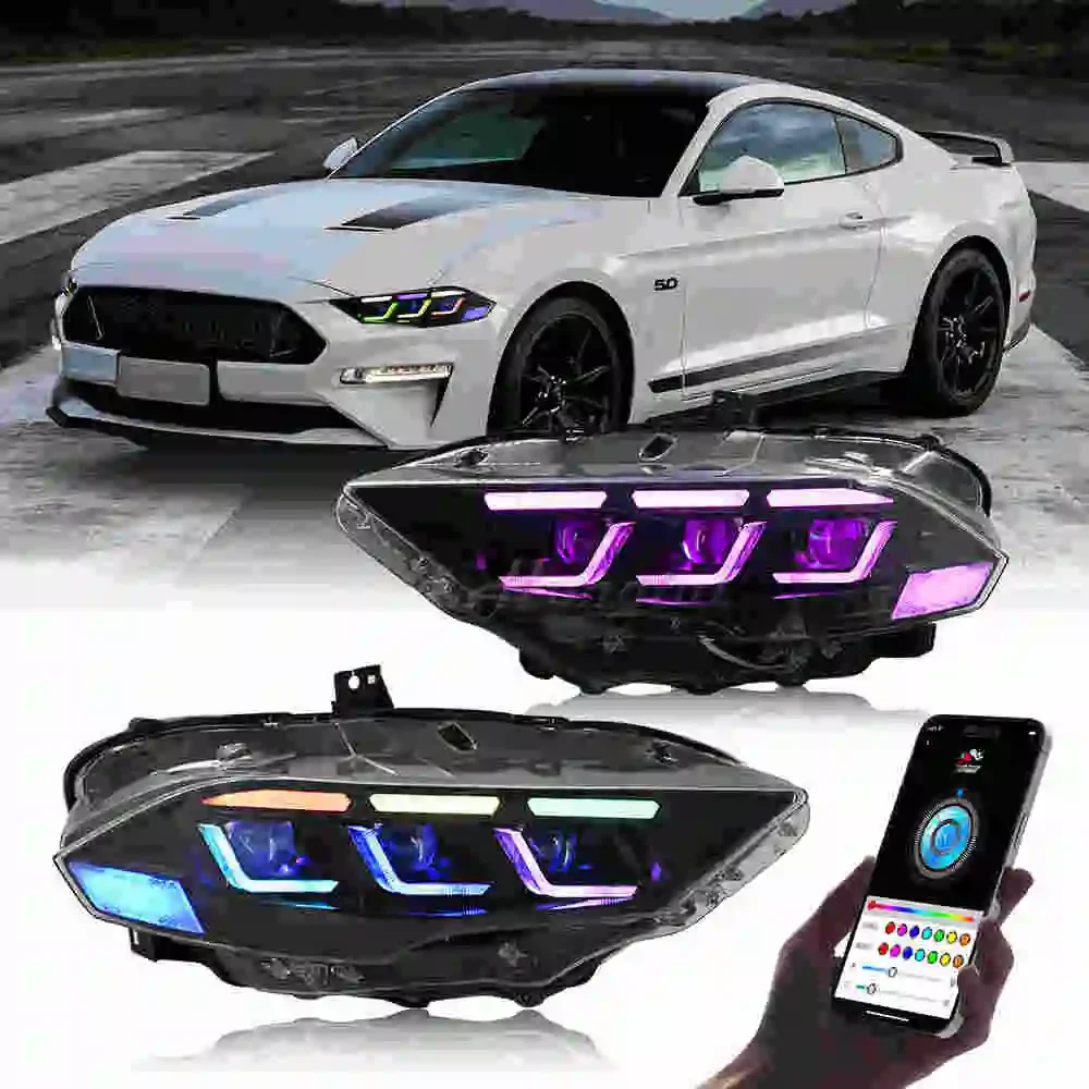 

Пара полностью светодиодных фар для 2018-2019 2020 2021 2022 RGB Ford Mustang GT Coupe 2.3L 5.0L Модифицированный режим RGB в сборе