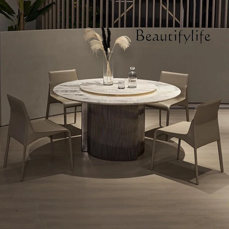 M Natural White Marble Dining Table High-end Villa Large Flat Floor Custom Luxury Stone Round Dining Table