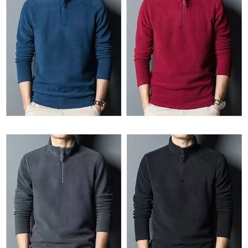 Felpe in pile da uomo Maglione Mezza cerniera Protezione del collo Comodo pullover Felpa da esterno in pile polare su entrambi i lati