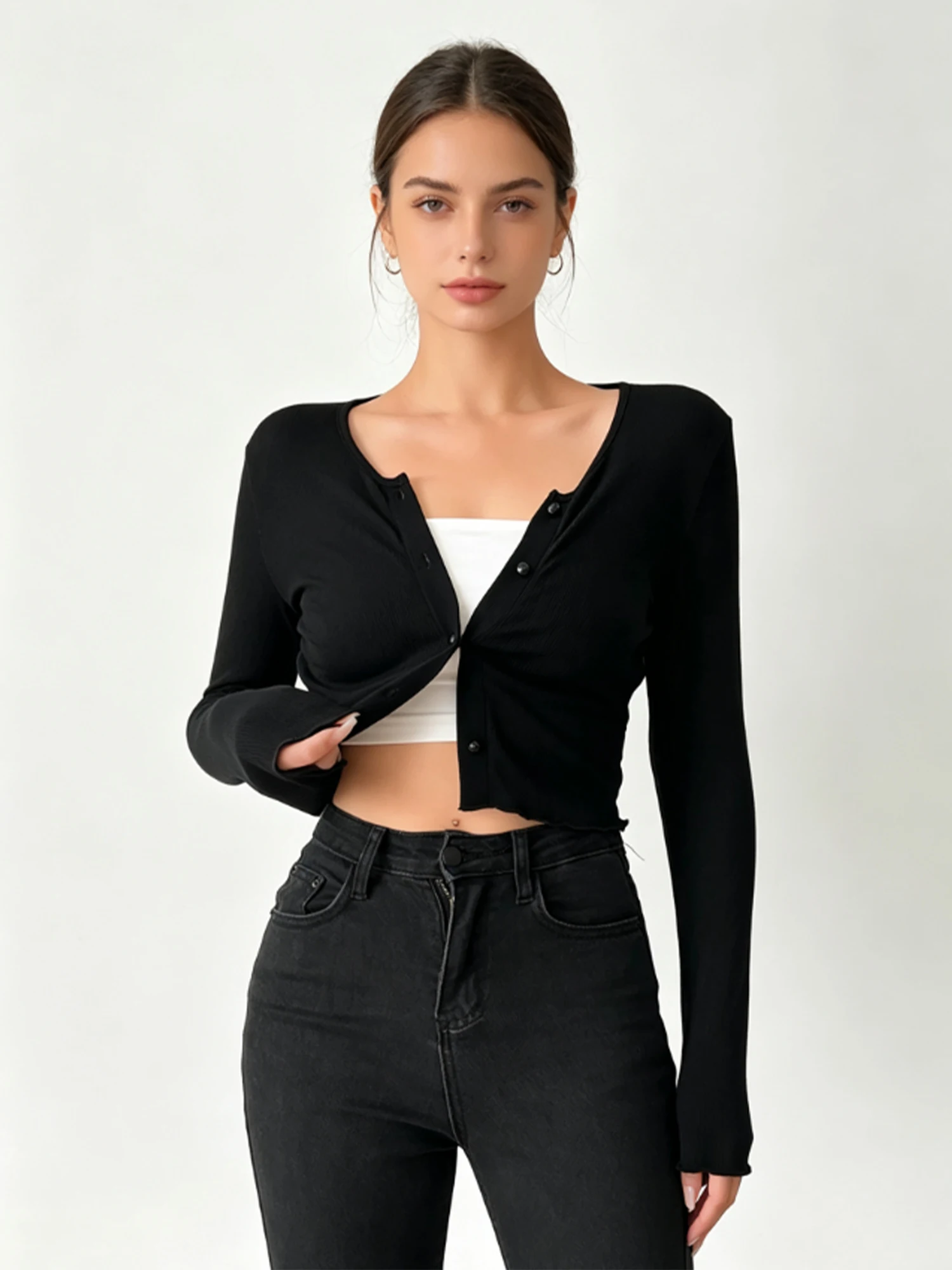 Crop Cardigan Vintage - Women Black Gothic Cardigan Sweater Y2k