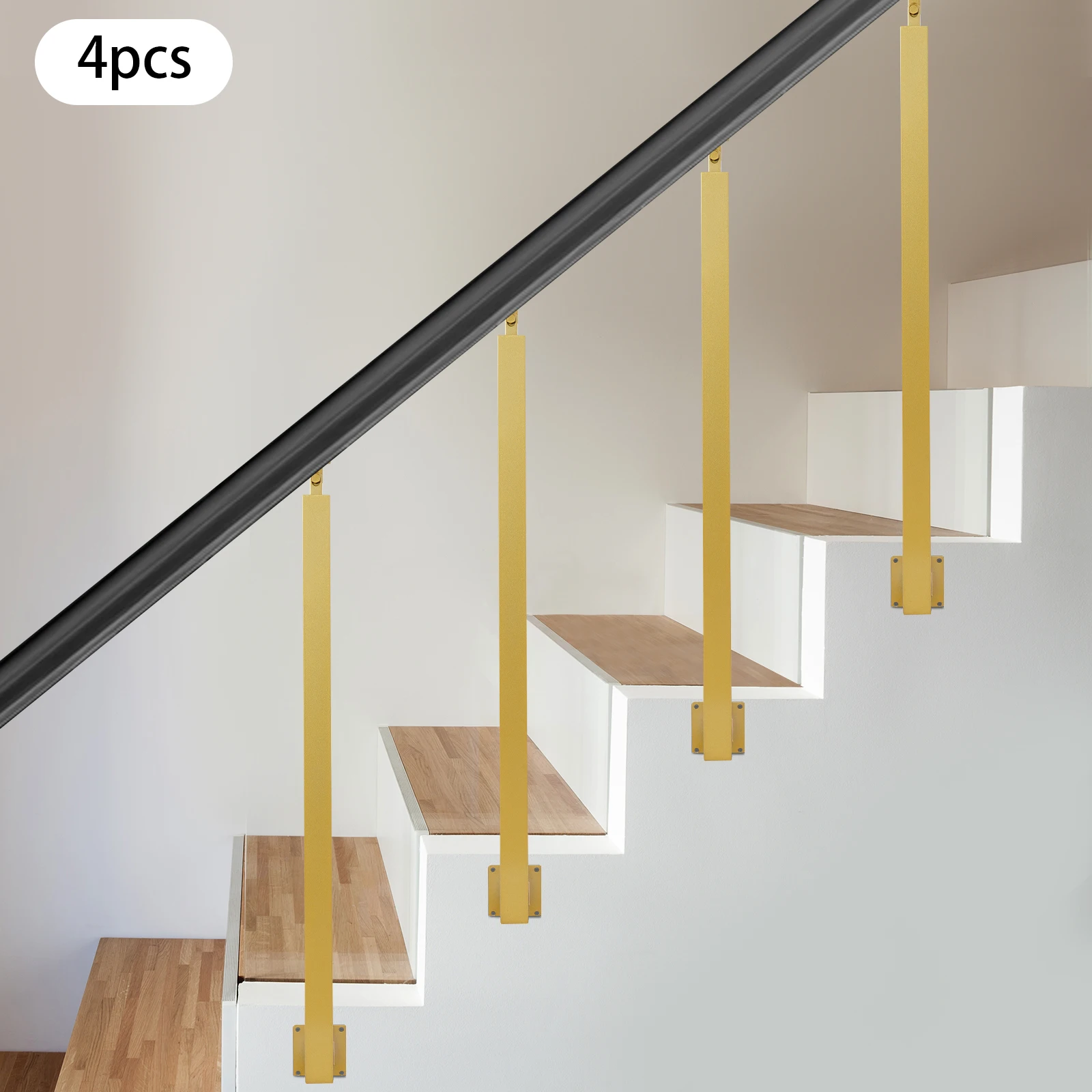 

Stair Railing Posts, Stair Balusters Gold, 90cm Stair Baluster Posts 4 Pcs, Square Steel Side Mount Balusters, Adjustable Angle