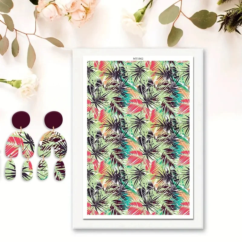 Flowers Abstract Fluid Geometry Christmas Theme Polymer Clay Transfer Paper Water Soluble Decal Stickers DIY Earring Jewelry