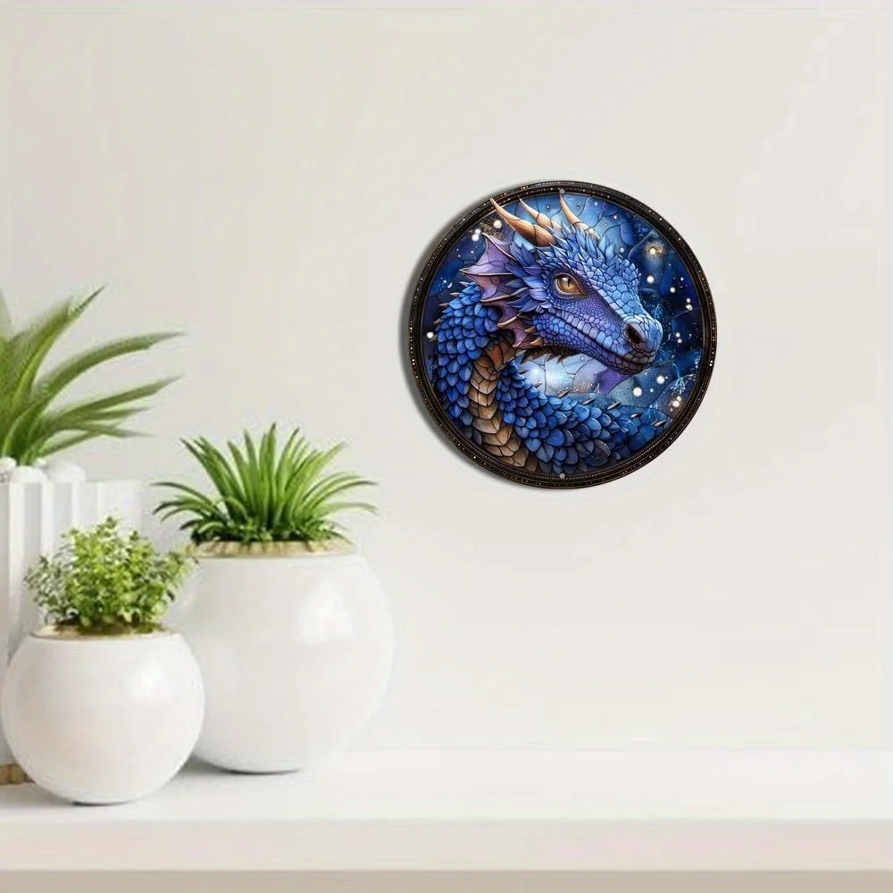 Round Aluminum Flat Sign, Dragon Themed Painted, Realistic Art, Office Room, Home Door Decorations, Wall Art Decor, Plaque