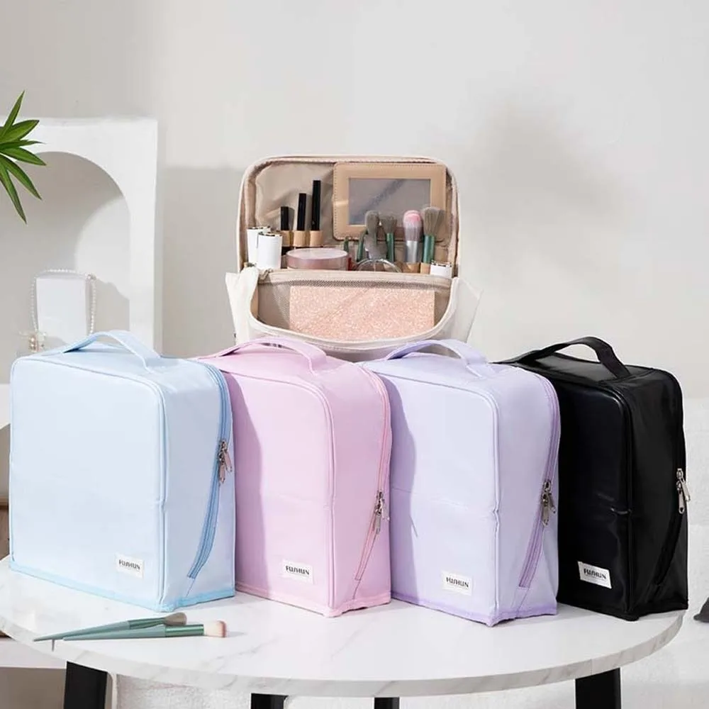 

PU Standable Vertical Makeup Bag Large Capacity with Mirror Travel Toiletry Bag Thickened Three-dimensional