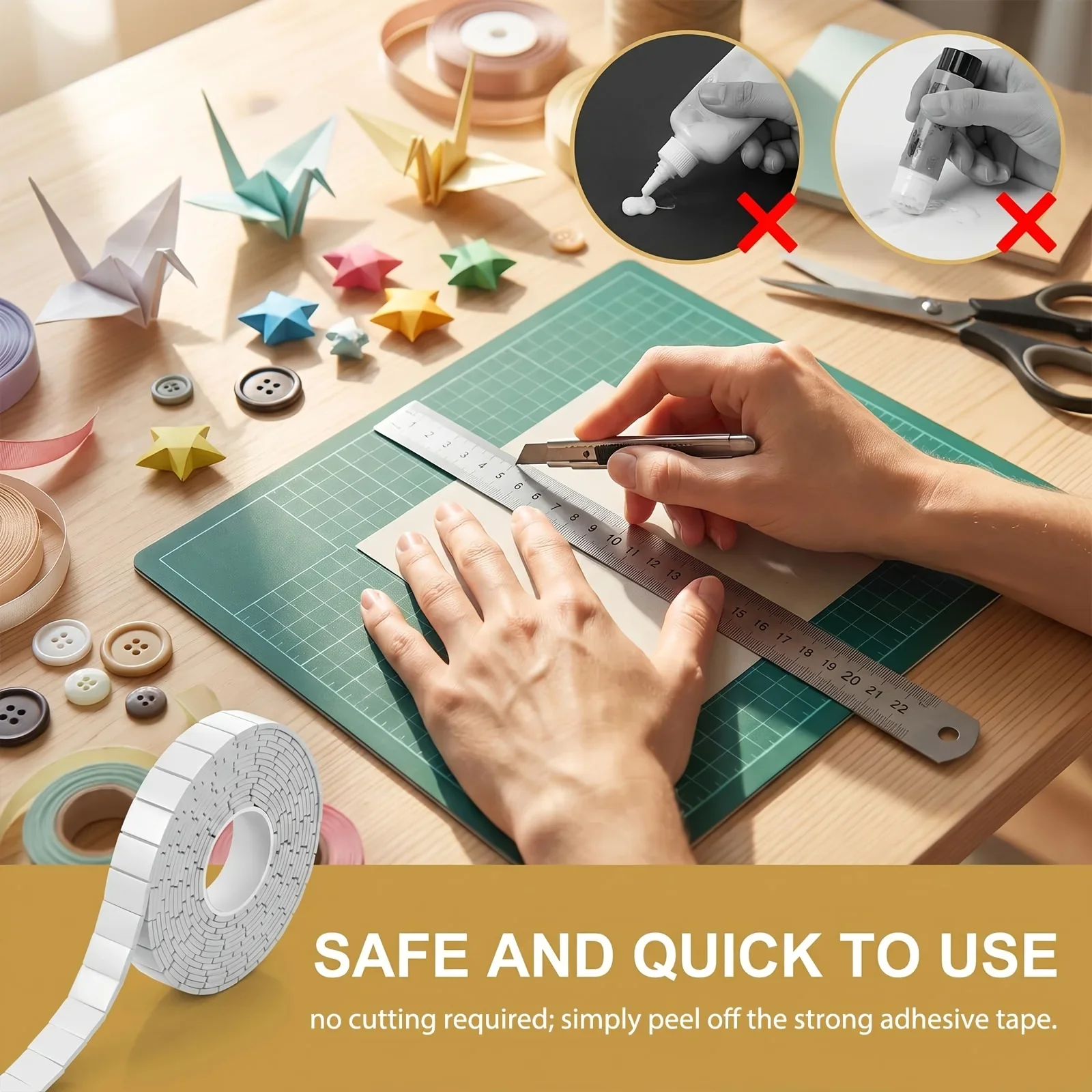 2Roll 3Meter Foam Mounting Tape, 0.75x0.5 Inch Pre-Cut Square Double Sided Adhesive for DIY Craft Use