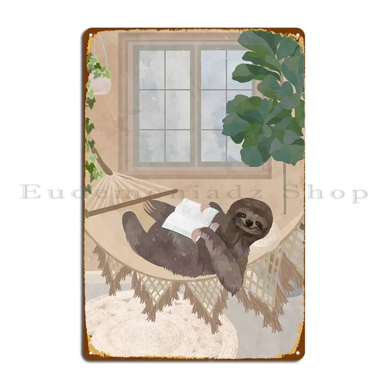 Sloth Reads In Hammock Metal Sign Party Retro Wall Custom Customized Create Tin Sign Poster