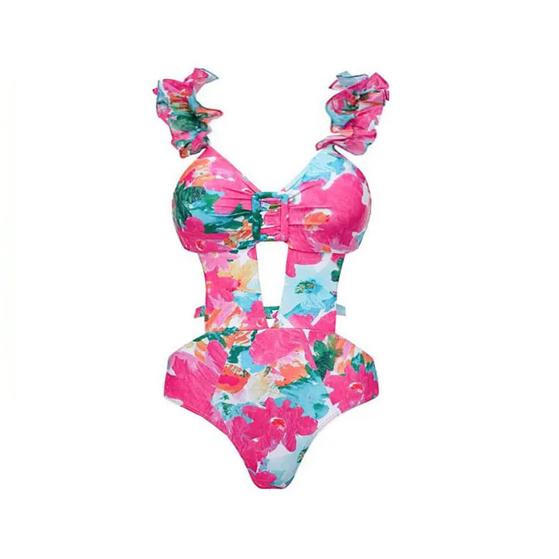 Imagem -05 - Biquíni Feminino Conjunto com Estampa de Flores Elástico Magro Oco Cordões Sexy Praia Férias Moda Verão 2023