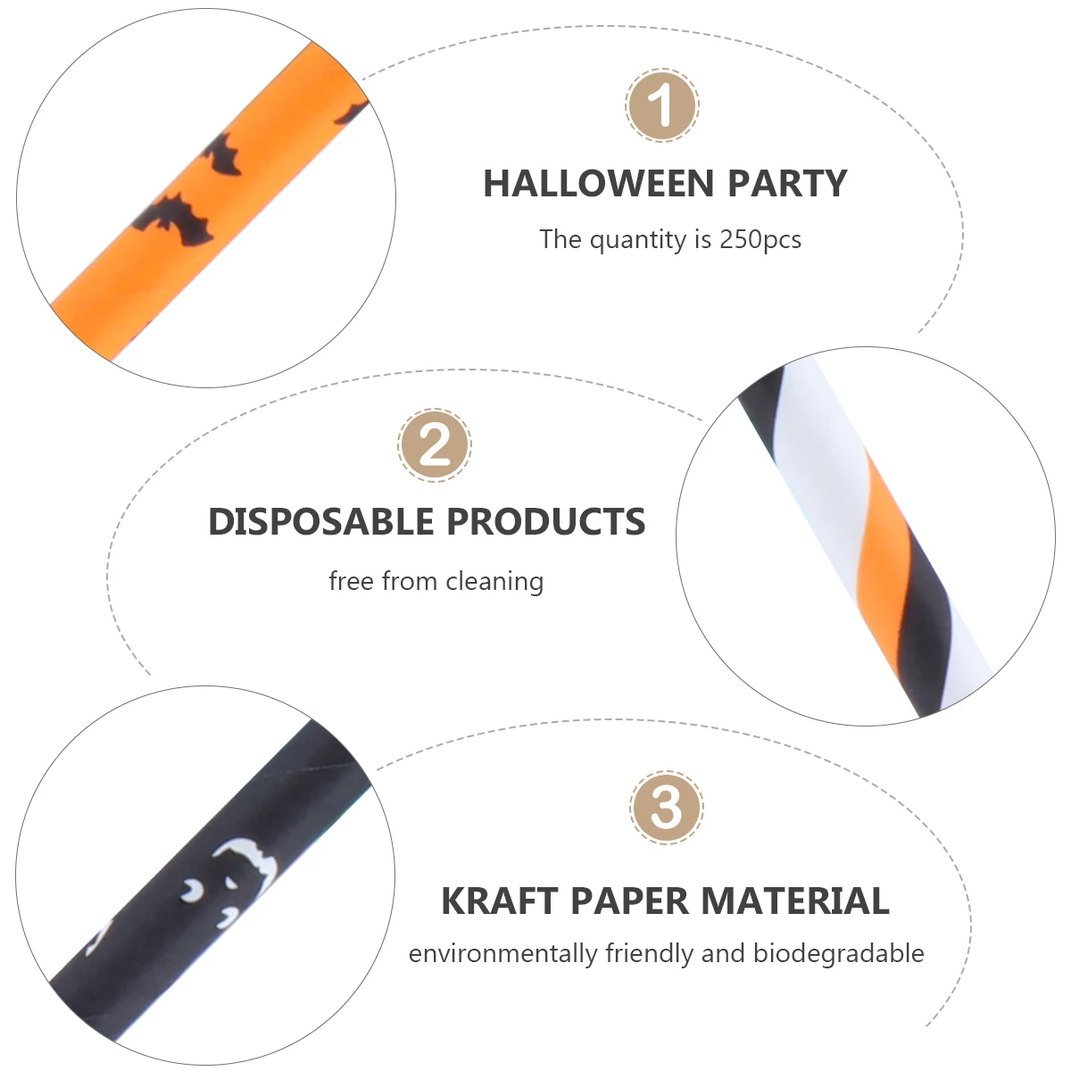 

250pcs Halloween Party Eco-Friendly Biodegradable Paper Drinking Straws For Birthday Wedding Anniversary Party Decoration Props