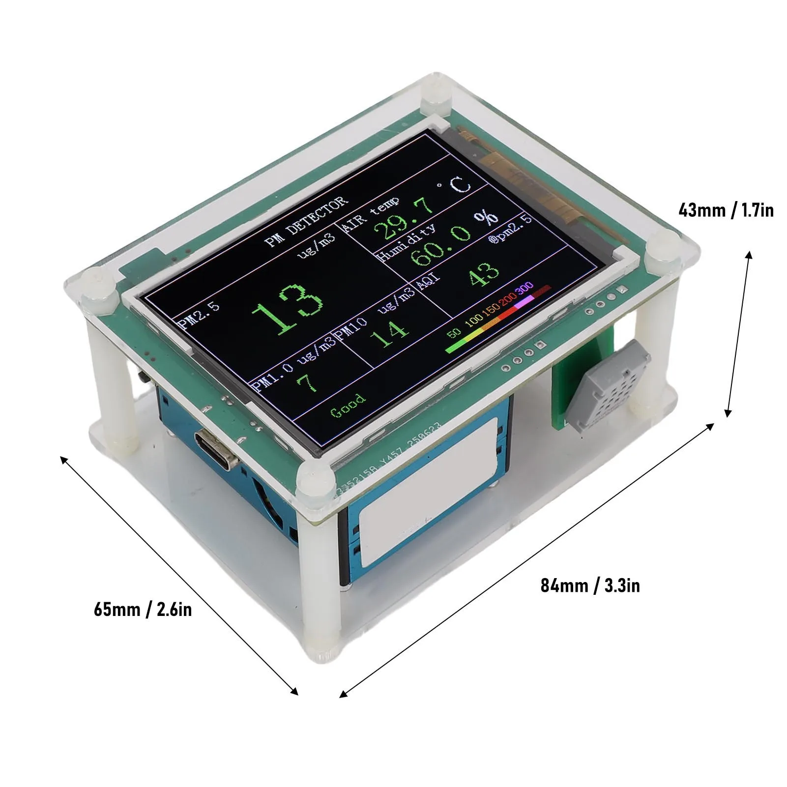 Environment Detector PM1.0/2.5/10/AQI Temperature Humidity Test Microcomputer Processor Air Quality Sensor Heat Dissipation Fan