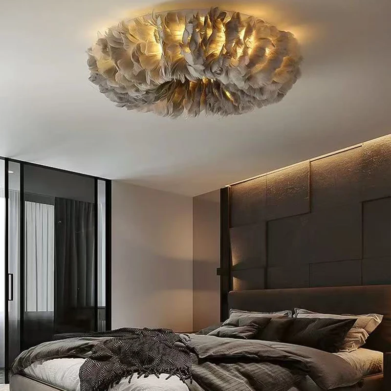 Feather Ceiling Lamp Living Room Bedroom Restaurant Ceiling Light Lustre Home Decor Indoor Lighting Hanging Lamps Fixtures