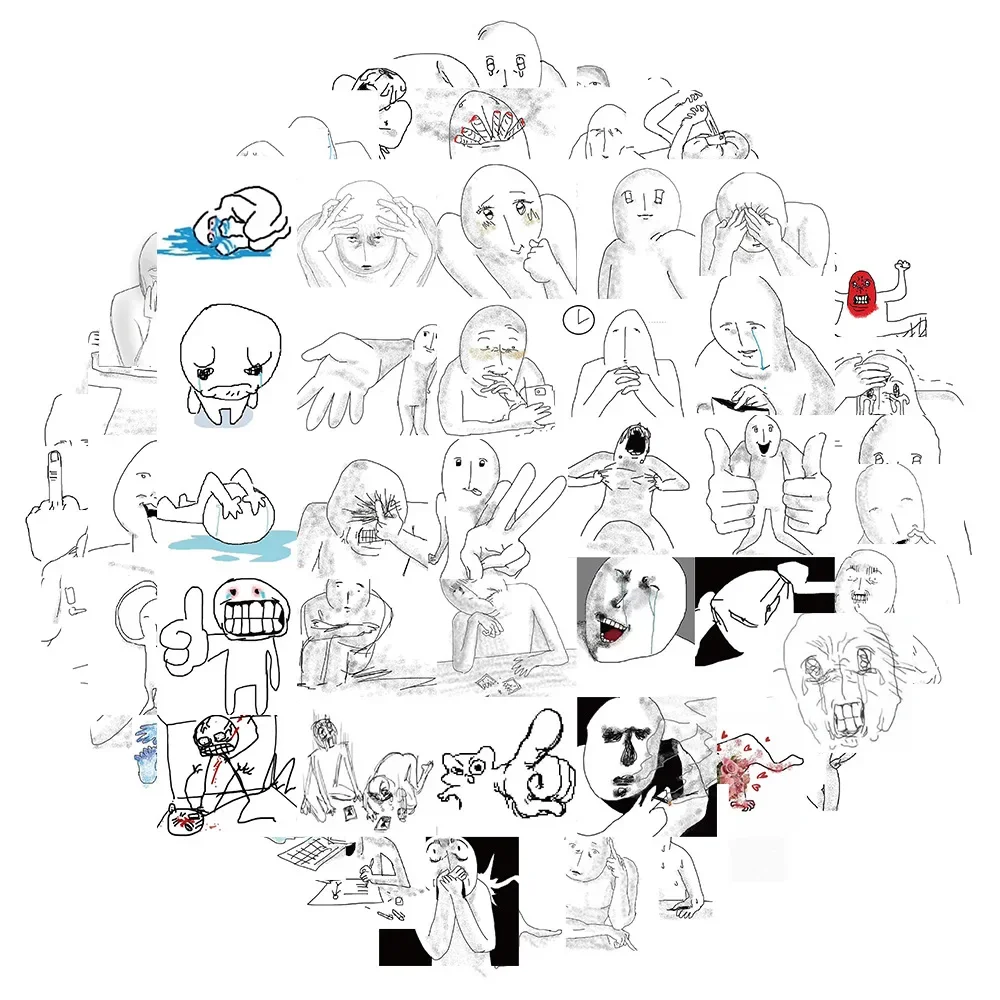 62PCS Emotional Breakdown Spoof Avatar Cartoon Sticker DIY Phone Laptop Luggage Skateboard Graffiti Decals Fun for Toy