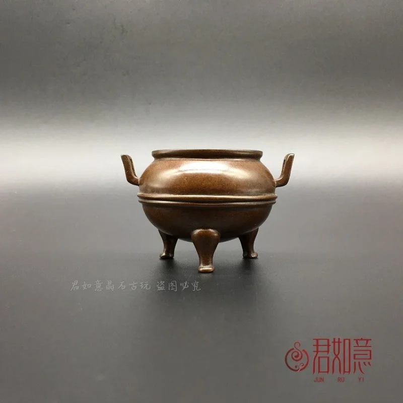 

Copper Three-Legged Round Belly Double-Eared Small Incense Burner Private Collection Mini Copper Incense Burner Copper Tripod Co