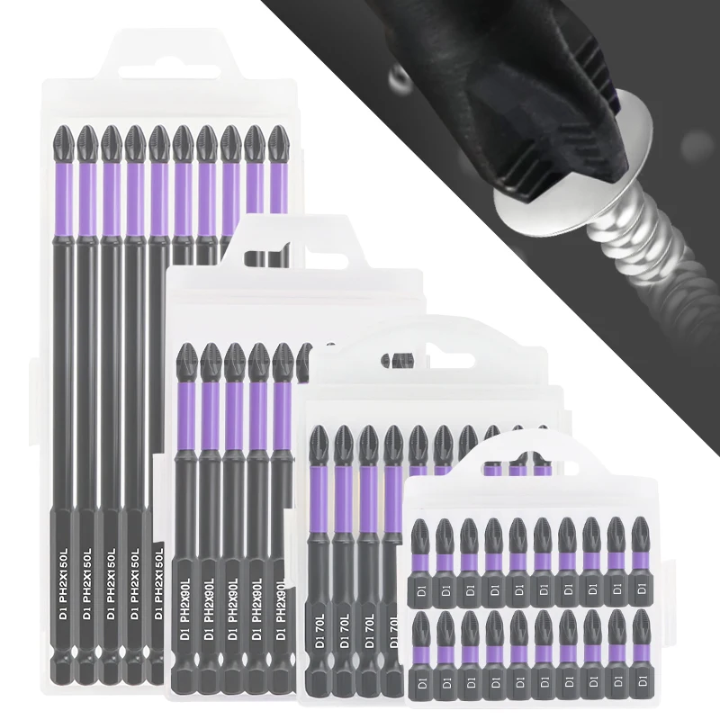 Non-Slip Impact Batch Head Strong Magnetic Cross High Torque Hardness Screw Waterproof Ph2 Screwdriver Bits Set