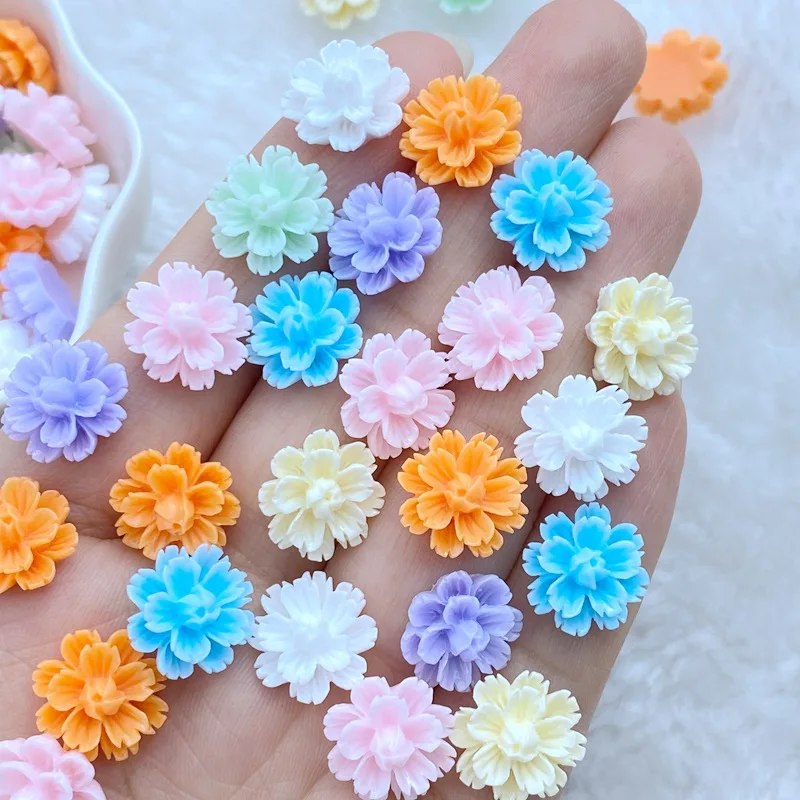 60Pcs New Cute 12mm Mini Little Flower Series Resin Flatback Ornament Jewelry Making Manicure Hairwear Accessories