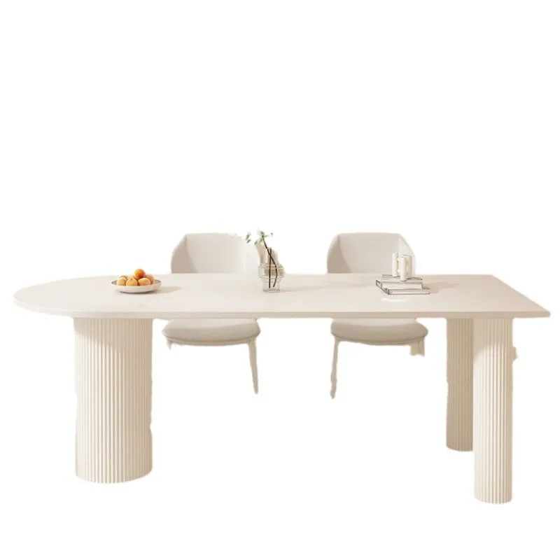 

French cream dining table and chairs combined dining table small apartment household island integrated modern simple home