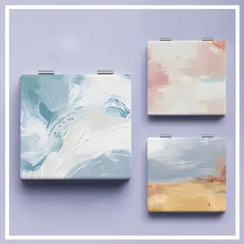 Abstrakte Malerei doppelseitiger Schmink spiegel 2x Vergrößerung tragbare Falt tasche hoch auflösendes Spiegel kosmetik werkzeug