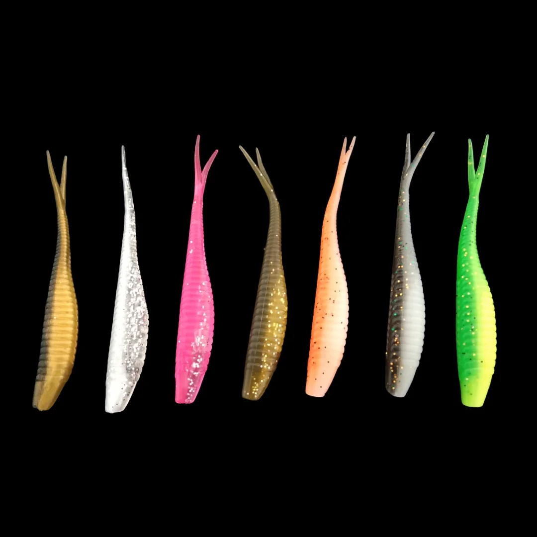 10pcs Fishing Soft Lures Plastic Baits 7cm Lifelike Forked Paddle Tail Fishing Swimbaits for Freshwater for Crappie Bass Walleye