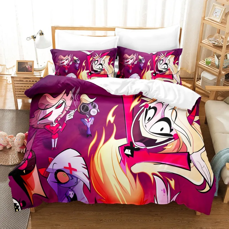 

Hazbin Hotel Cartoon Cute Duvet Cover Merry Christmas Bedding Set Queen King Full Size for Holiday Bedroom Teens Women Gifts