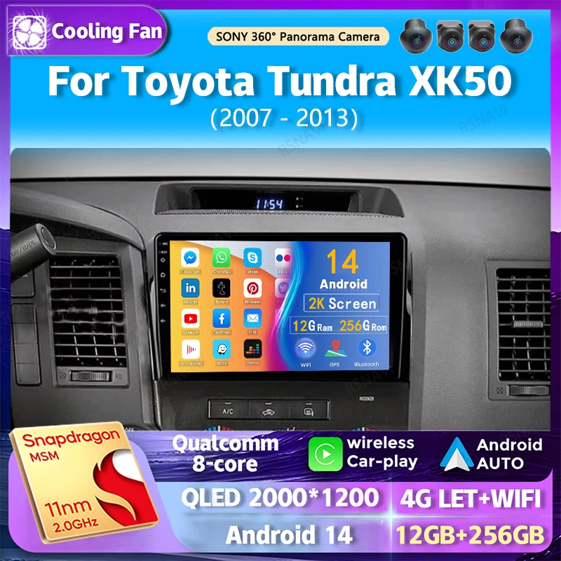 

Автомобильное радио Android 14 Carplay для Toyota Tundra XK50 2007-2013 Sequoia XK60 2008-2017 навигация GPS мультимедийный плеер стерео