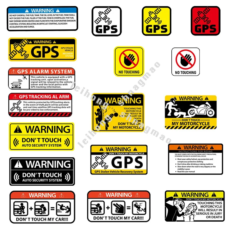 Warning of Danger Anti Theft GPS Logo Car Stickers Motorcycle Reflective Stickers Waterproof Sunscreen Vinyl Stickers