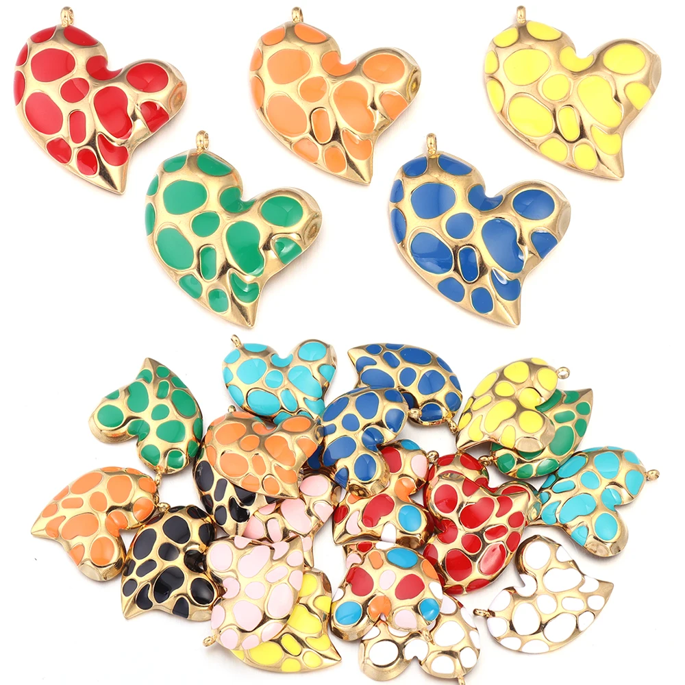 2pcs Stainless Steel Heart Pendant Charms 24X28mm Oil Drop Heart Pendants For DIY Jewelry Making Earring Necklace Accessories