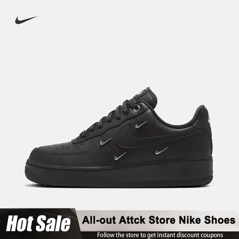 Nike Air Force 1 Low Wans Black And Silver Four-Hook Sneakers HQ1180-001 Versatile Low-Top Durable Sports Casual Shoes For Women
