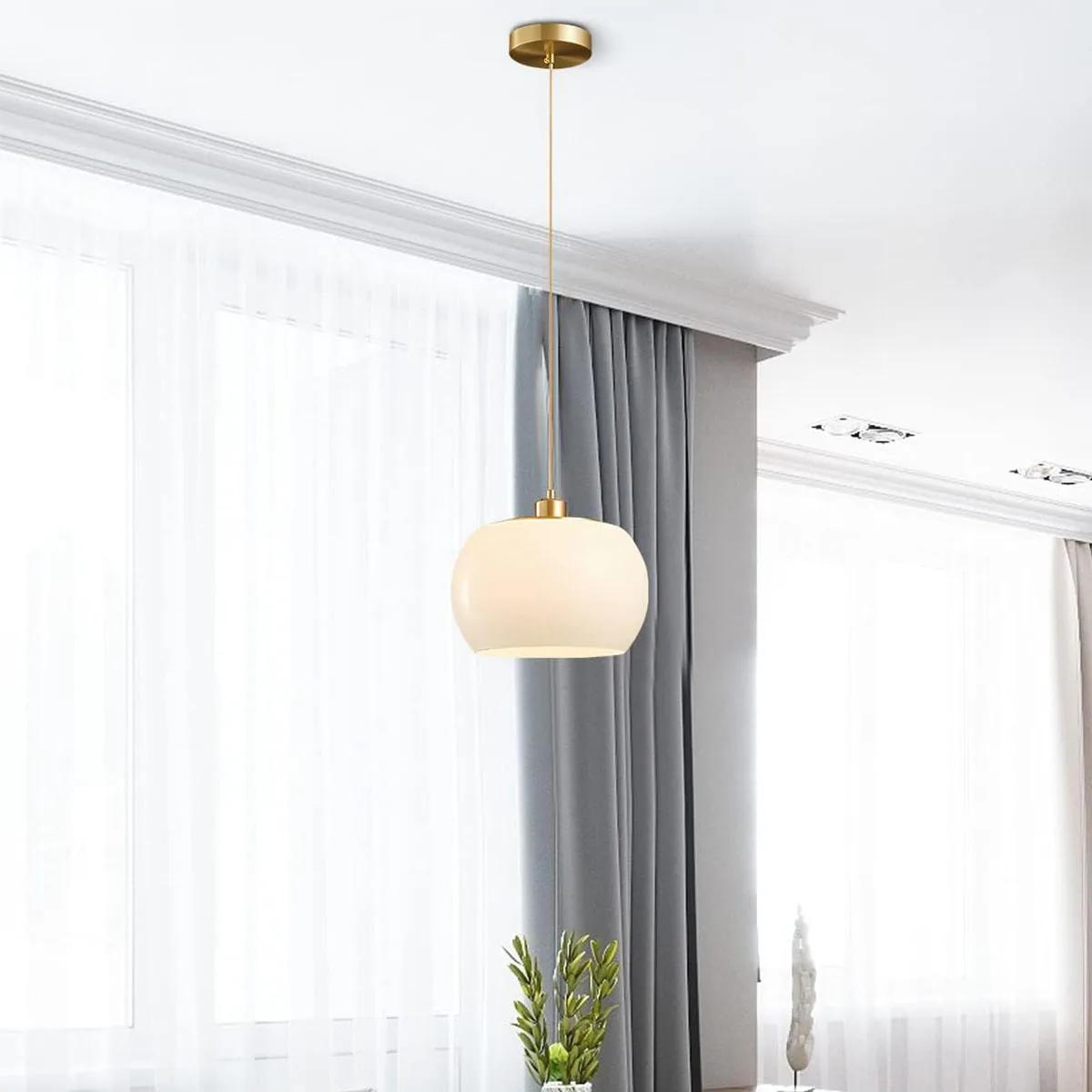 

1-Light Gold Dome Pendant Light Modern White Globe Pendant Lighting Kitchen Island Brass Hanging Ceiling Lamp