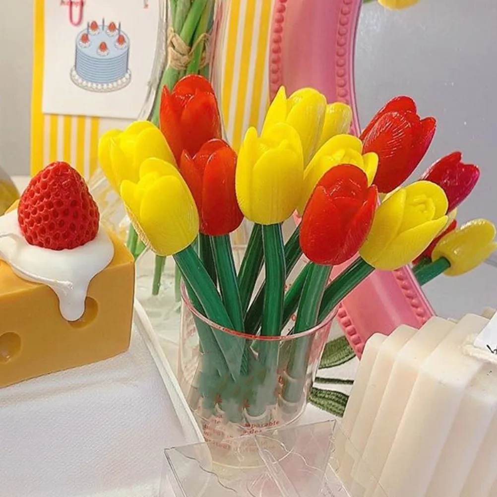 

5Pcs Simulated Tulip Ballpoint Pens Creative Flower Shaped Neutral Pens Smooth Ink Leak Proof for Students Office Home Writing