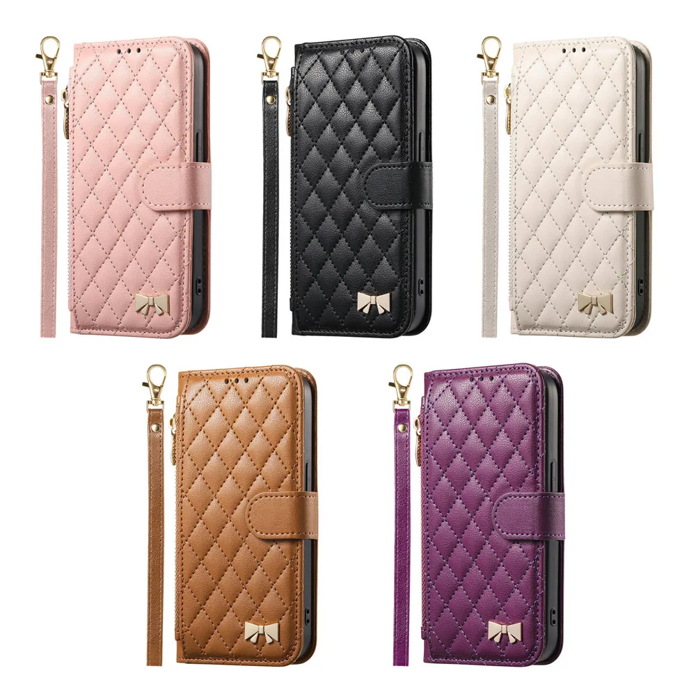Etui z klapką, portfel na zamek błyskawiczny, skórzane etui na Motorola Edge 60 Pro 50 Fusion 70 G56 G75 G85 G86 G15, skórzany pokrowiec ze smyczą i paskiem na nadgarstek — zdjęcie produktu 6