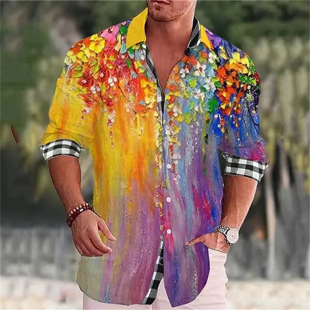 Popular Summer Men\'s Shirt Casual Vacation Hawaii Travel Beach Button Lapel Long Sleeve Shirt 18 Colors XS-6XL