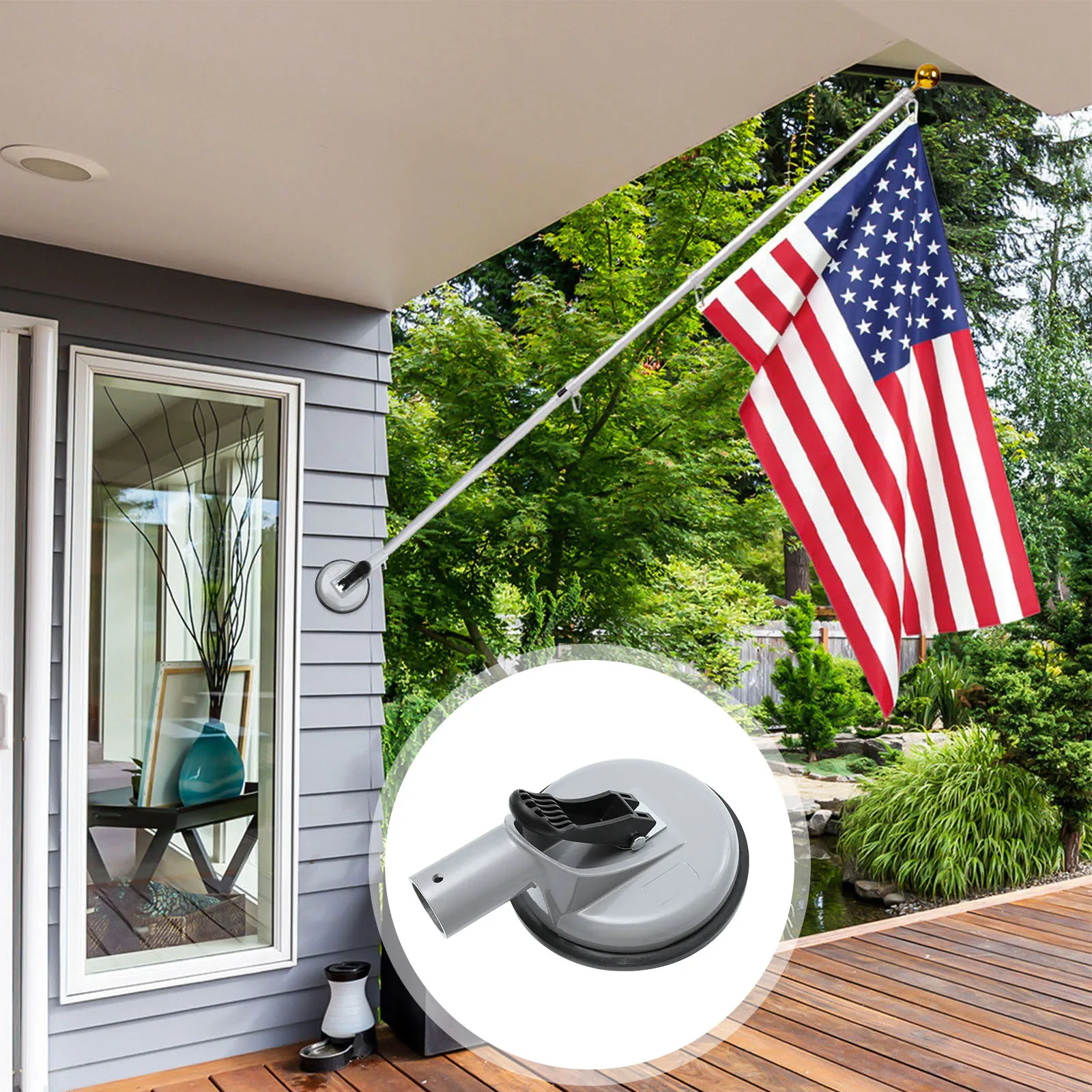 

1Pcs Flagpole Bracket Base with Suction Cup Strong Grip Universal Flag Pole Holder for Outdoor Indoor Use Multipurpose Mounting