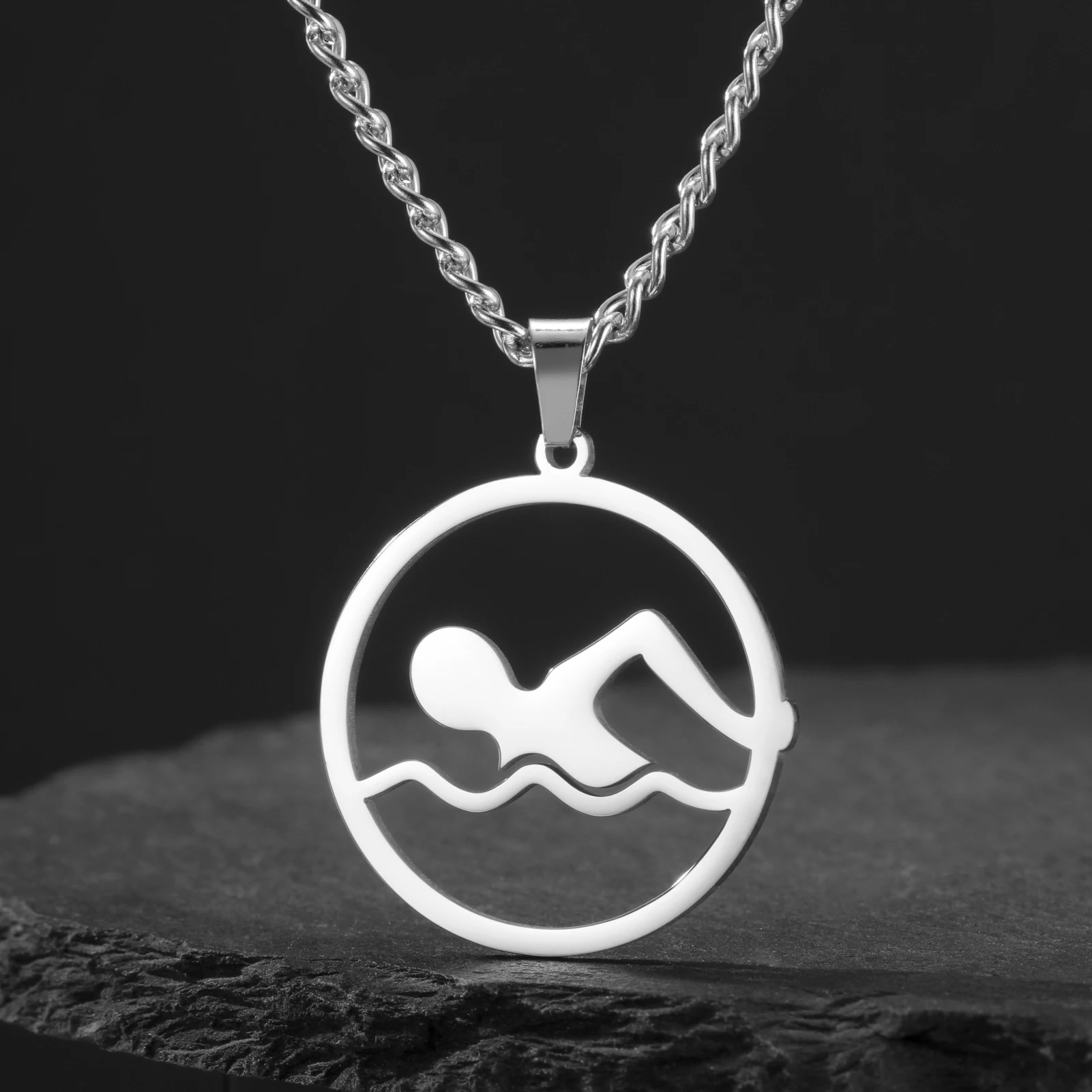 Amaxer Swimming Action Pendant Necklace for Swimmer Athletes Inspirational Gift Jewelry for Sports Lovers Teen Girl Women