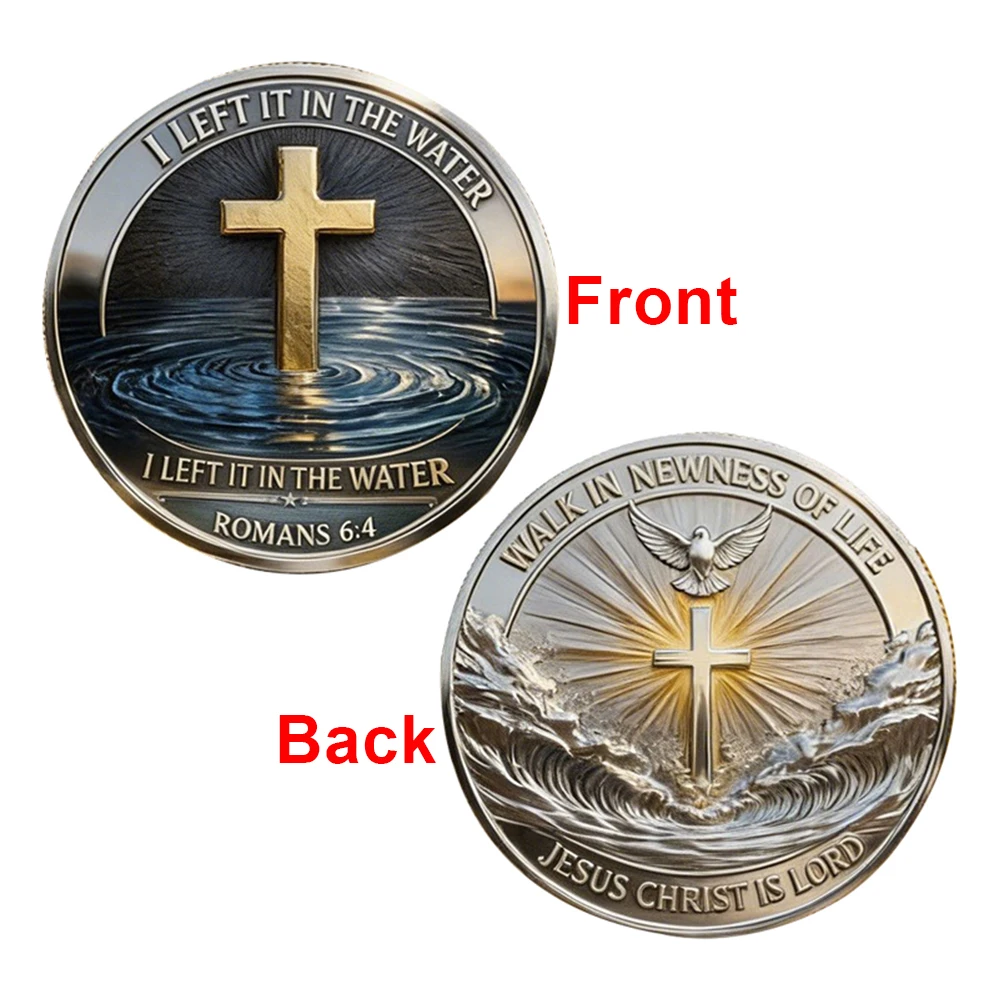 5pcs Jesus Christ Cross Commemorative Coin Romans 6:4 Bible Religious Souvenir Coin Prayer and Faith Gifts for Holiday Gathering