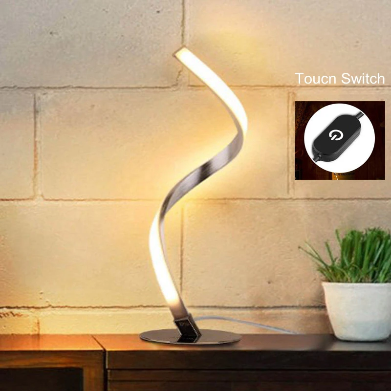 LED Spiral Table Lamp Curved Desk Bedside Lamp Cool White Warm White Touch Dimming Desk Lamp For Living Room Reading Home Decor