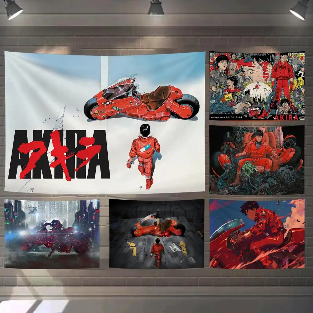 A-Akira Motorcycle Anime Tapestry Custom Living Bedroom Party Dormitory Interior Wall Bohemian Decoration Attached Clip