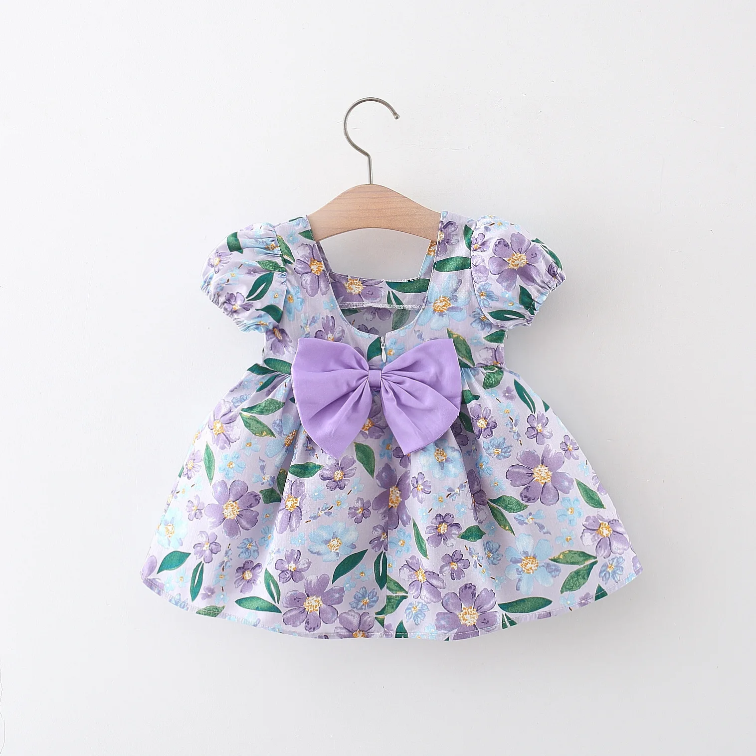 Baby Girl\'s New Dress Summer Korean Edition Big Flower Bow Short Sleeve Cotton Skirt Fashionable Girl\'s Princess Dress