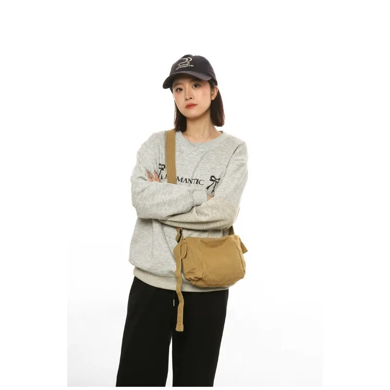 1pcs Canvas Student Crossbody Bag Side Pocket Store Earphone Suitable For Short Walk Relaxed Outfit Stain Daily Commute Handbag