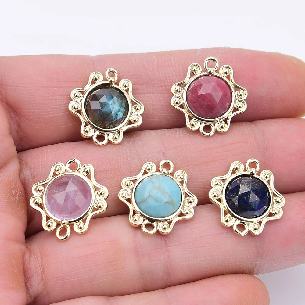 

APDGG 10 Pcs Natural Mix Gems Turquoise Lapis lazuli Labradorite Amethyst Red Jasper DIY Connectors Accessories Making
